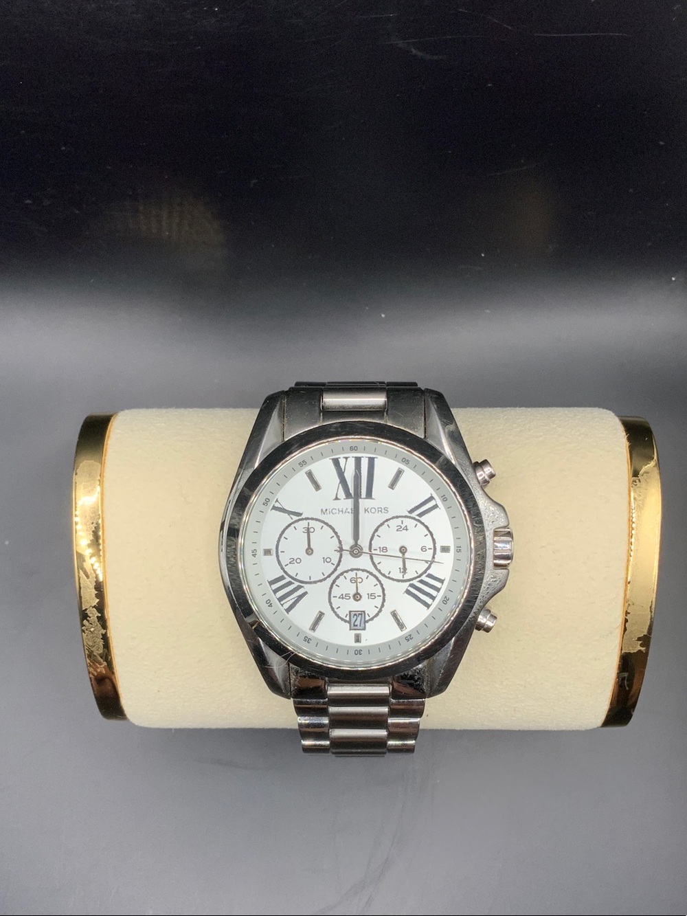 Michael Kors Silver Men's Chronograph Watch with White Dial
